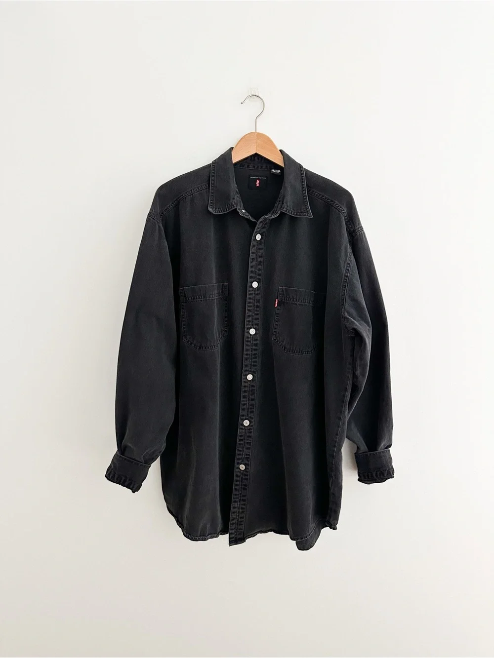 Vintage Levi's Red Tab Black Denim Button Front Shirt Made In Hong Kong Men's XL
